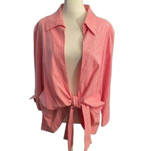Mishca Collection Linen/Viscose Blend Women’s Pink Wrap Tie Jacket Size L Spring